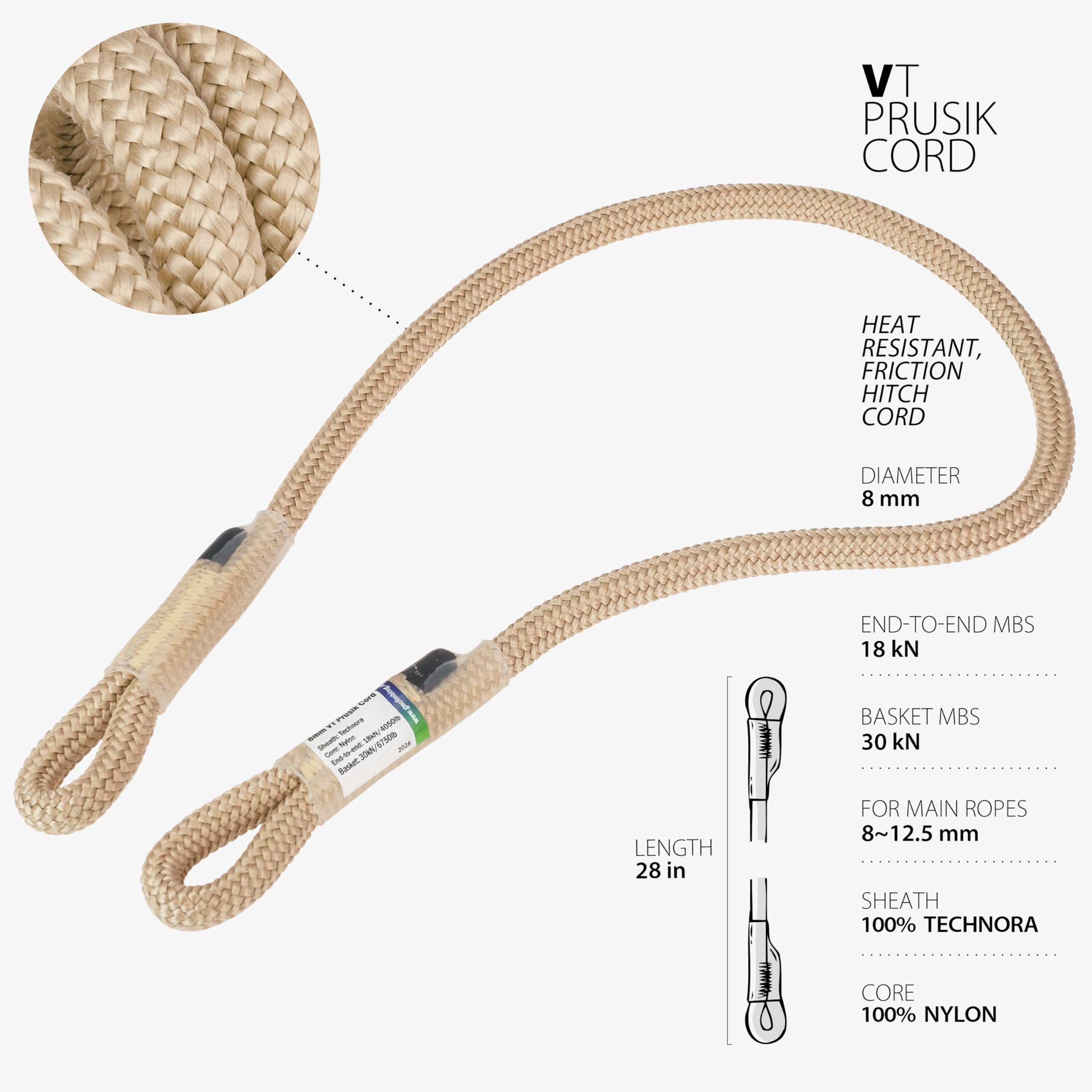 Amazon.com : GM CLIMBING Tan 8mm VT Prusik Hitch Cord - 28 inch